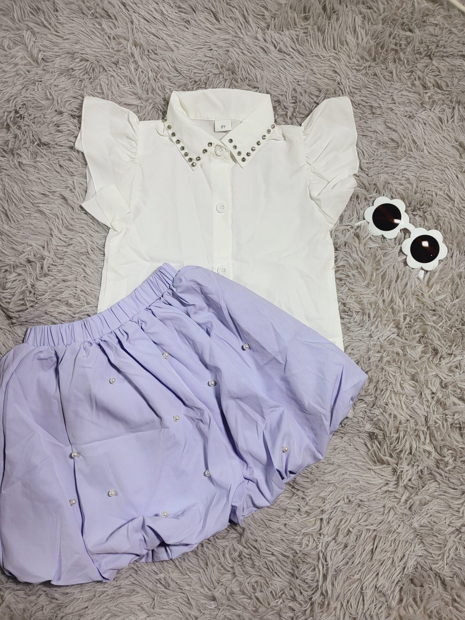 CONJUNTO PARA NIÑA BLUSA BLANCA Y FALDA LILA – ESTILO ELEGANTE Y DELICADO #6